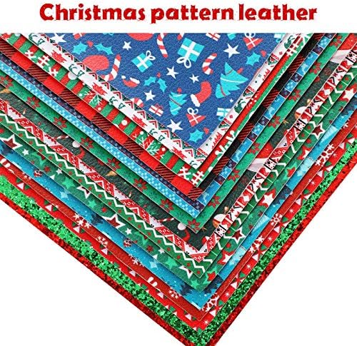 15 peças de Natal folhas de couro falsamente lençóis de couro estampado lençóis de couro sintético Glitter Faux Leather Fabric