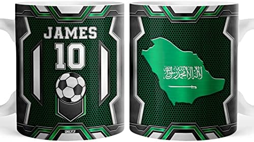 Canecas de café não personalizadas, time de futebol da Arábia Saudita, copos de cerâmica branca, nome personalizado, item nacional