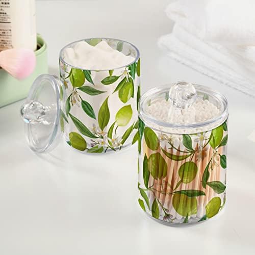Recipientes de banheiro de cotonete de limão verde floral, frascos de recipientes de banheiro com tampas conjuntos de algodão