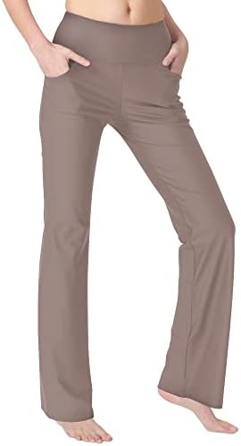 Calças de ioga de bootcut zerônicas para mulheres com bolsos de cintura alta calças de trabalho de barriga de barriga de barriga de barriga de trabalho de trabalho de trabalho longo