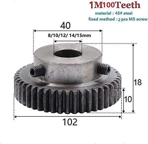 XMeifeits Industrial Gear 1pcs 1mod 100 dentes de metal engrenagem única 1Modulus 100teets para diâmetro 8/11/11/12/15m de engrenagem de redução do eixo