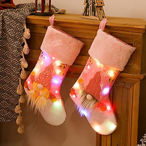 Meias de Natal Veemoon com LED: Light Up Xmas Goody Candy Bag Sacos Soques Soas de Arregada de Natal Decoração de Firepalce