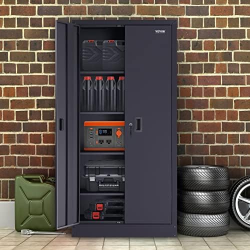Armário de armazenamento de metal Vevor, capacidade de carga de 200 libras por prateleira, armário de garagem de aço com revestimento de pó de 70 '