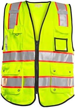 Pacific PPE 10 bolsos de alta visibilidade Goleta de segurança frontal com tiras reflexivas, atende ANSI/ISEA Padrão, médio, amarelo