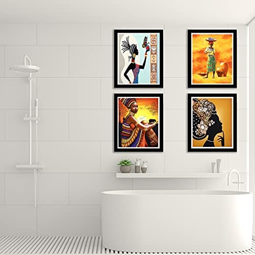 Outus 6 peças Arte da parede africana pintando étnico antigo retro canvas foto negra mulher étnica tema antigo diamante menina para quarto de casa decoração de parede de banheiro, sem moldura