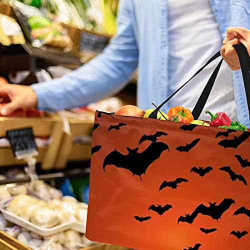 Lorvies Reutilable Grocery Bags Caskes Basket, Halloween Cat Boo Bolsas de utilidade dobráveis ​​com alça longa com alça
