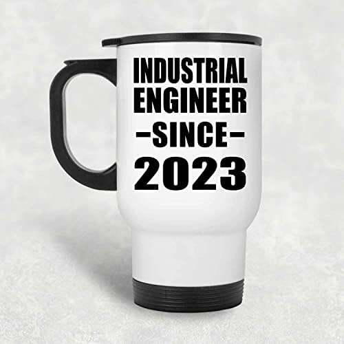 Designsify Engenheiro Industrial Desde 2023, Caneca de Viagem Branca 14oz de Aço Antelhado Tumbler, Presentes para Aniversário