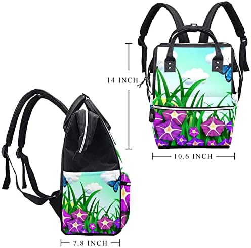 Lindas flores roxas Butterflies Backpack Backpack Baby Nappy Sacos Multi Função Bolsa de Viagem de Grande Capacidade