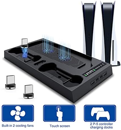 Stand Cylez PS5 e estação de refrigeração, estação de carregamento do controlador para console PS5, suporte de resfriamento