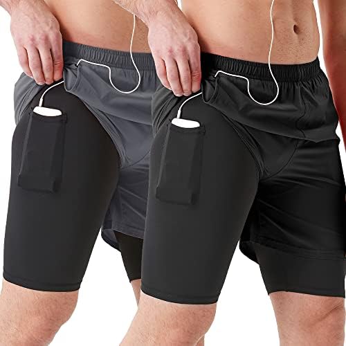 Tenjoy Men's 2 em 1 shorts de corrida 5 Quick Dry Gym Athletic Shorts para homens com bolsos telefônicos