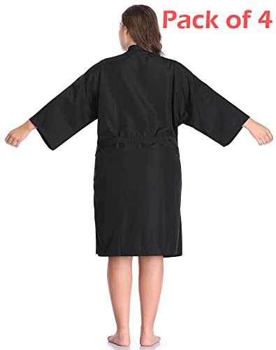 Roupas de salão Smock para clientes, pacote de 4, vestido cliente do salão de cabeleireiro, preto