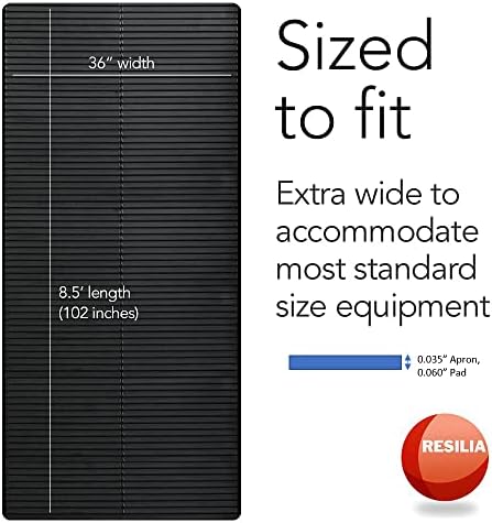 Resilia Extra Long Long não deslizamento - 8,5 pés, preto, impermeável, tapete grande para uso sob a esteira ou máquina de remo, ginásio e equipamento de fitness