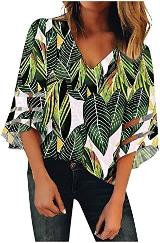 Camisa da blusa para mulheres de verão outono 3/4 manga vneck impressão gráfica malha floral blusa de retalhos hh hh