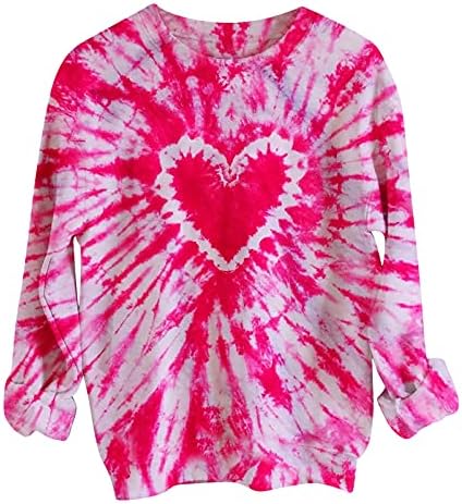 Tops for Womens mangas compridas camisetas camisetas de moda tie-dye coração do dia dos namorados camisetas casuais camisetas