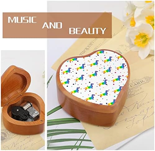 Rainbow Daschund Wood Music Box vintage Wind Up Musical Boxes Gift for Christmas Birthday Birthday Day's Day Heart
