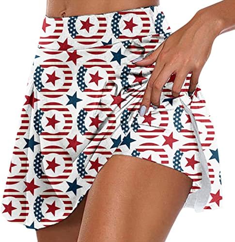 4 de julho dos EUA Skorts de tênis de bandeira dos EUA Saias com shorts para mulheres High Caist Pleated Flowy Golf Skorts