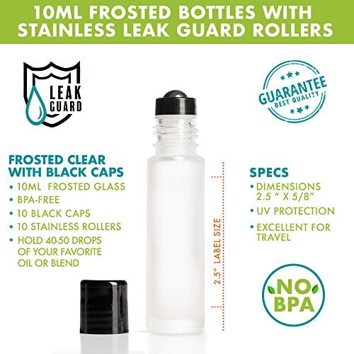 Suas ferramentas de petróleo 10 ml garrafas de rolos de vidro fosco branco com rolos de guarda de vazamento de aço inoxidável