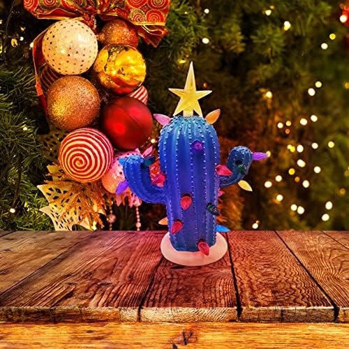 Ke1clo cactus decoração de árvore de natal com luzes coloridas, decoração de cacto de natal de resina vintage, iluminação de cacto de Natal para ornamento de Natal/feriado/mesa