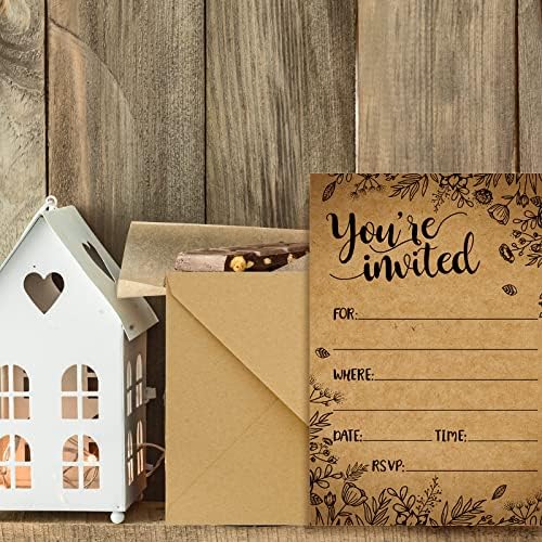 AnyDesign preenche o convite com adesivos de envelopes Vintage Kraft Folhas de Flors de Convite Cardas Casamento Chuveiro Penteado Dinneral Dinâmio do Chá