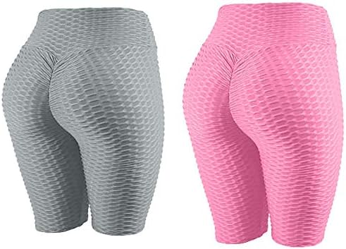 2pc feminino levantando shorts de ioga Controle de barriga anti-celulita Bike de moto de ginásio curto shorts quente com
