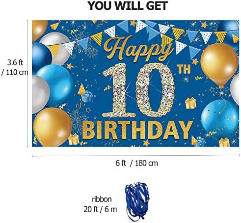 Decorações de 10º aniversário Banner de pano de fundo, Feliz 10º aniversário decoração para meninos, fundo de fotografia de aniversário