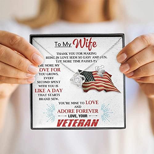 Jóias de cartão de mensagem, colar artesanal - colar da esposa do veterano - presente para a esposa do marido veterano - LN