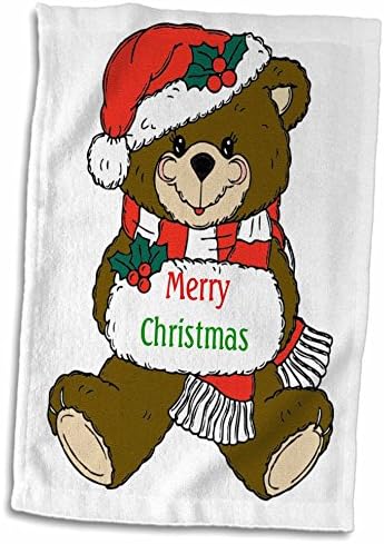 Imagem de rosa 3d de ursinho de pelúcia dizendo Toalha de mão Feliz Natal, 15 x 22