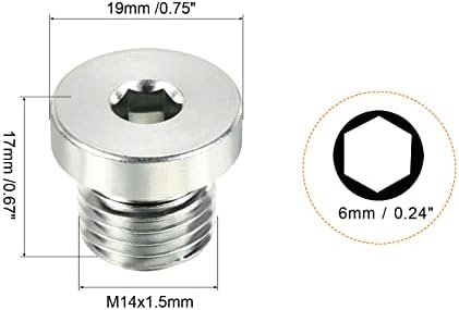 Patikil M14*1.5 Plugue interno de encaixe de tubo hexadecimal, 2 pacote de fios masculinos 45 plugue de soquete de aço com anel de