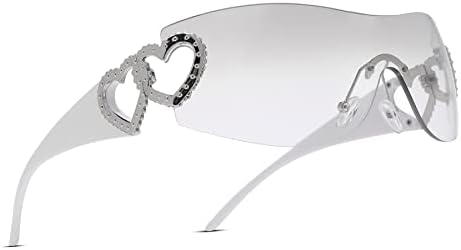 Debuff Y2K Sunglasses para homens homens, escudo sem aro em torno dos óculos de sol 2000 da moda de grandes dimensões