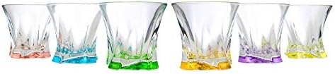 Cristal Bohemian AU51765, Tumblers de uísque de cristal de 11 oz com design de redemoinho, óculos escoceses de uísque multicolorido com base pesada, cores variadas, conjunto de 6