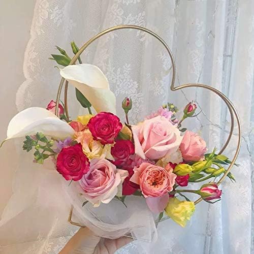 Cesta de flores em forma de coração, lixeira de cesta de flores geométricas de ferro de ferro, vaso de flores de ferro forjado Decorações de flores de casamento para mesas de recepção, 14.17 altura