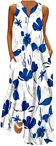 Vestidos de verão para mulheres 2023, feminino casual maxi vestidos longos vestidos de praia de verão sem mangas com bolsos