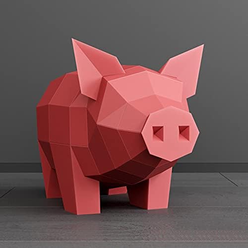 WLL-DP 3D Sculpture Game Handmade Game Origami Puzzle Standing Piggy Modelo Diy Geométrico Decoração de Decoração de Papel Troféu de Papel, Amarelo