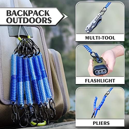 Snail Trail 6 Pack Pishing cordão, corda de pólo enrolada com carabiner, cordão de segurança para alicate, tesoura, cortadores e acessórios de ferramentas, trela de carcaça de caiaque, alça de pesca com mosca para engrenagens, presentes para homens