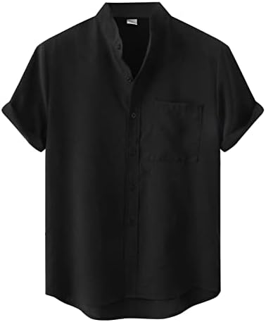 HDDK Mens camisas de manga curta, 2022 Botão de colar de verão para baixo Camisa de cor sólida Tops casuais de ajuste relaxado de ajuste
