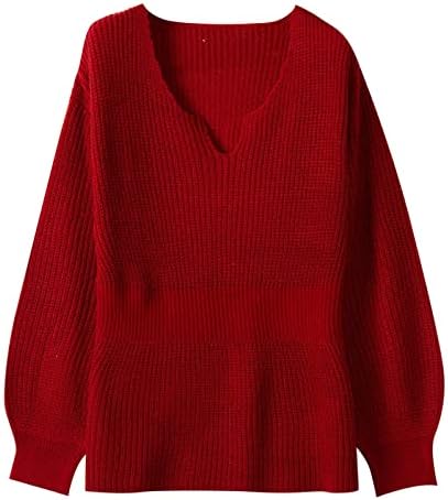Sweater for Women Sexy V Cabo de pescoço malha malha com suéter de pullover sólido casual manga longa slim fit jumer tops camisa vermelha