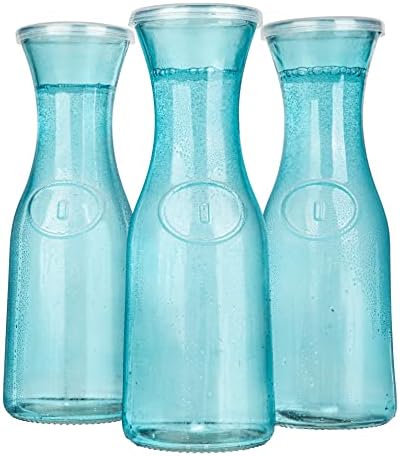 Kook Glass Jarra de jarros, dispensadores de bebidas, jarros claros para mimosas, água, vinho, leite e suco, com tampas de plástico, apenas lavagem à mão, 35 oz, conjunto de 3
