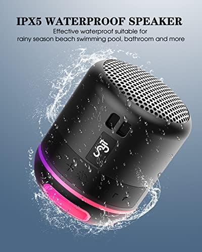 Flysh Small Bluetooth alto -falantes Bluetooth Mini -alto -falante sem fio, emparelhamento TWS, luzes RGB, tempo de reprodução de 15h, alto -falante de praia à prova d'água para casa, chuveiro, viagem, bicicleta