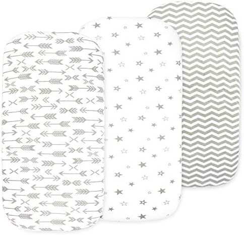 Folha de berços para bebês conjunto para menino e menina, 3 pacote, universal instalado para colchão oval, de ampulheta e retângulo, lençóis ajustados de 32 x 16 x 4 polegadas, cinza-branco