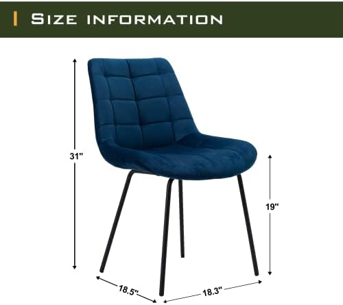 Cadeiras de jantar de veludo de Nicbex, cadeiras de recepção estofadas, cadeira de sotaque tufado com pernas de metal para cozinha em casa, sala de estar, conjunto de 2, azul