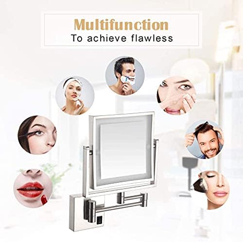 Espelho de maquiagem de montagem na parede qligha com ampliação iluminada, 3x, espelhos de face cosmética de 360 ​​de 8 polegadas de dupla face 360