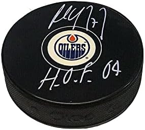 Paul Coffey assinou Edmonton Oilers Puck - HOF 04 - Pucks autografados da NHL