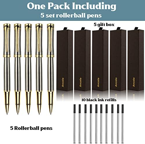 Canetas de esfero de luxo da Ancolo - canetas de madeira em encaixear 10 reabastecimento de tinta preta extra elegante de caneta de presente de boa