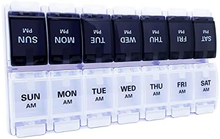 MOLN HYMY Caixas de comprimidos de 7 dias e organizador 2 vezes ao dia com botão para pílulas, óleos de peixe, vitaminas e outros suplementos