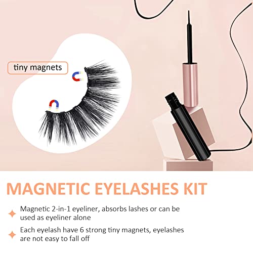 Eyelashes magnéticos com kit de delineador 10 pares de olhos reutilizáveis ​​cílios 4 tubos de delineador com pinças e sem cola necessária