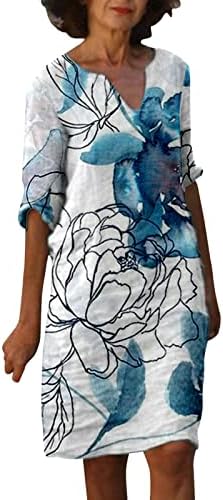 Um vestido de linhas para mulheres, mulheres, vestido de manga longa simples colorida, impressão floral colorida de comprimento médio, tamanho casual grande
