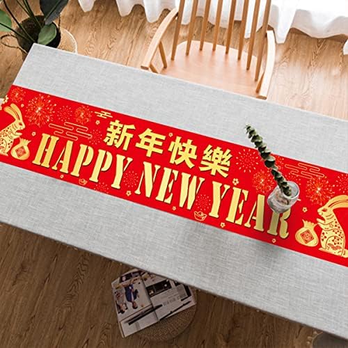 Loonel 2023 Feliz Ano Novo Runner com 70,8x13,8 polegadas, o ano do Rabbit Chinese Spring Festival Table Runner, decorações de ano novo chinês para decoração de mesa de jantar de cozinha
