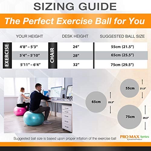 SmarterLife Pro Max Exercício Bola de exercício para fitness, ioga, equilíbrio, estabilidade ou nascimento, ótimo como cadeira
