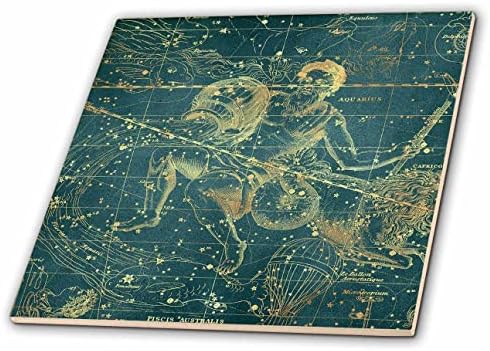 3drose vintage star mapa. Constelação de Zodíaco de Aquário. Verde, cor dourada - azulejos