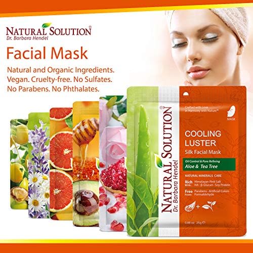Máscara facial de seda de refrigeração da solução natural com aloe e tea árvore, máscara facial de limpeza de poros profundos,